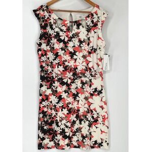 NWT Studio One Women Dress M Sheath Coral Floral Cutout Neckline Sleeveless